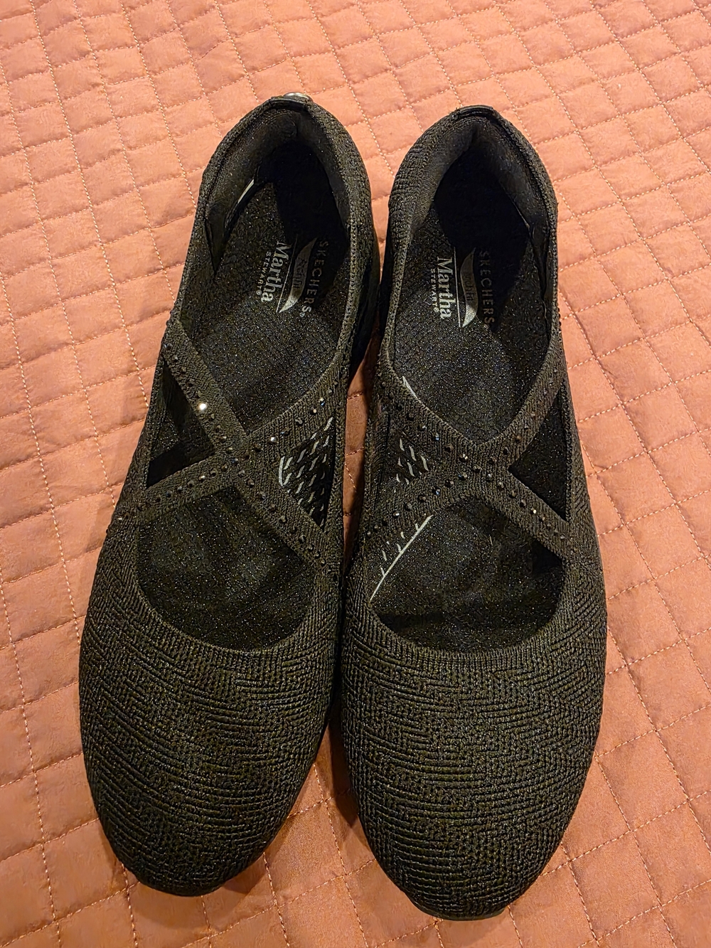 Skechers Women's Black Crisscross Knit Slip-On Flats